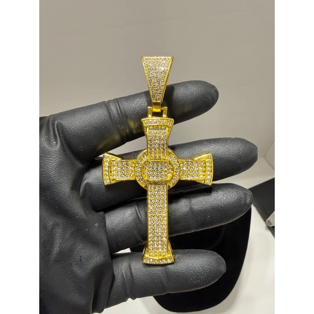 gold cross pendant iced out vvscz stones 2.5inch by 1.8inch